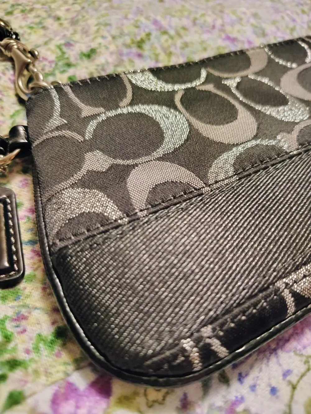COACH Signature Grey/Black Stripe Wristlet - NWOT